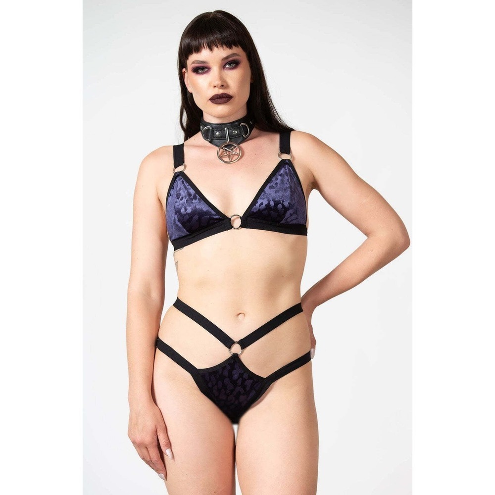 Killstar wicked game Purple Leopard Velvet O-Ring Gothic Bralette Top